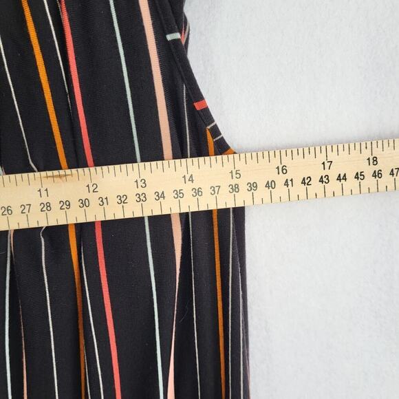 Garnet Hill Off-The-Shoulder Knit Maxi Dress MED Black Stripe Boho Rainbow NEW - Picture 14 of 16